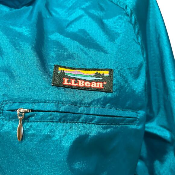 Vintage LL Bean Turquoise Windbreaker Womens Sz Medium Henley Nylon Unlined - Picture 10 of 16
